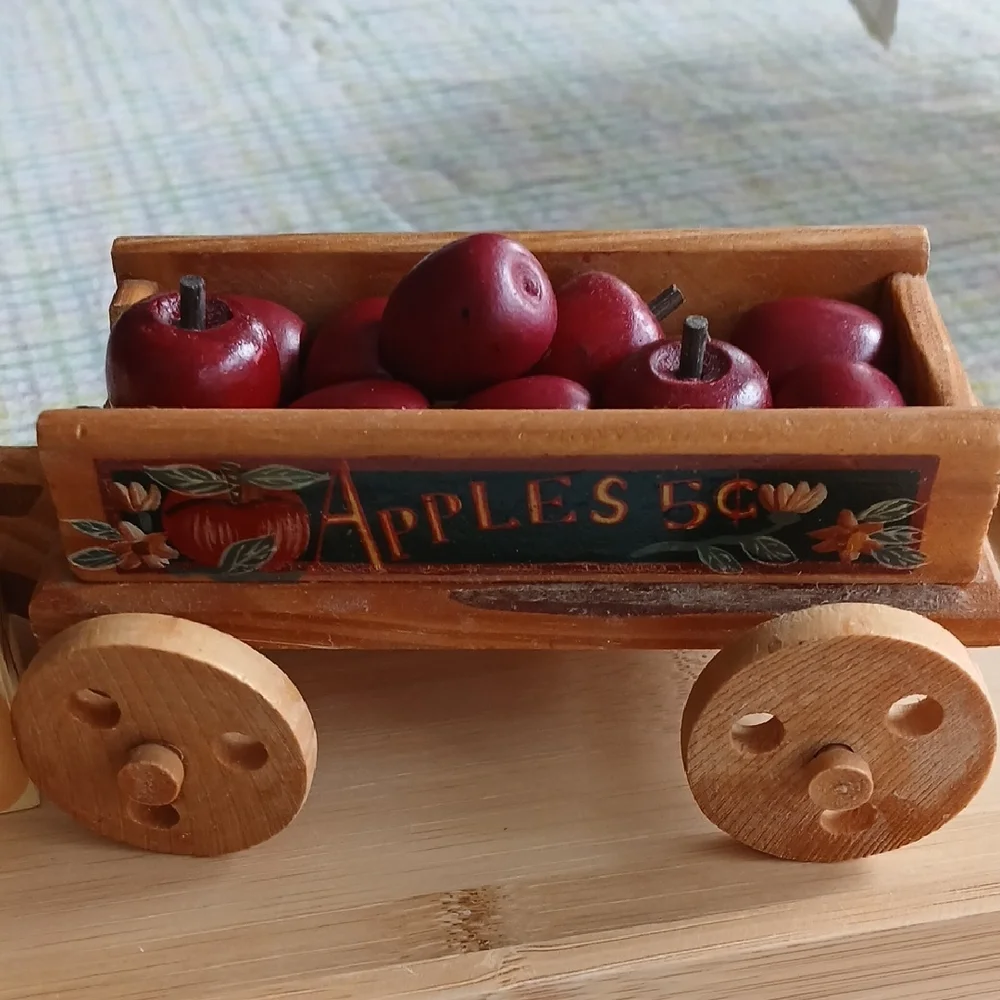 Wooden Apple Cart Decor As Is